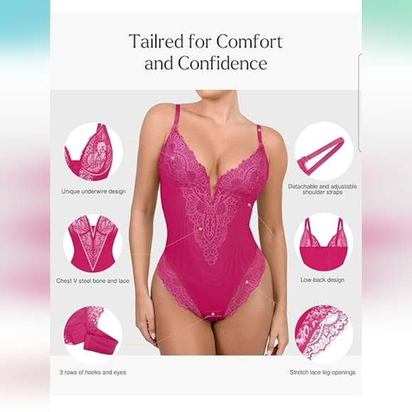 Popilush Pink Lace Shapewear Tummy Control Corset Bodysuit Size 2XL - Picture 3 of 11